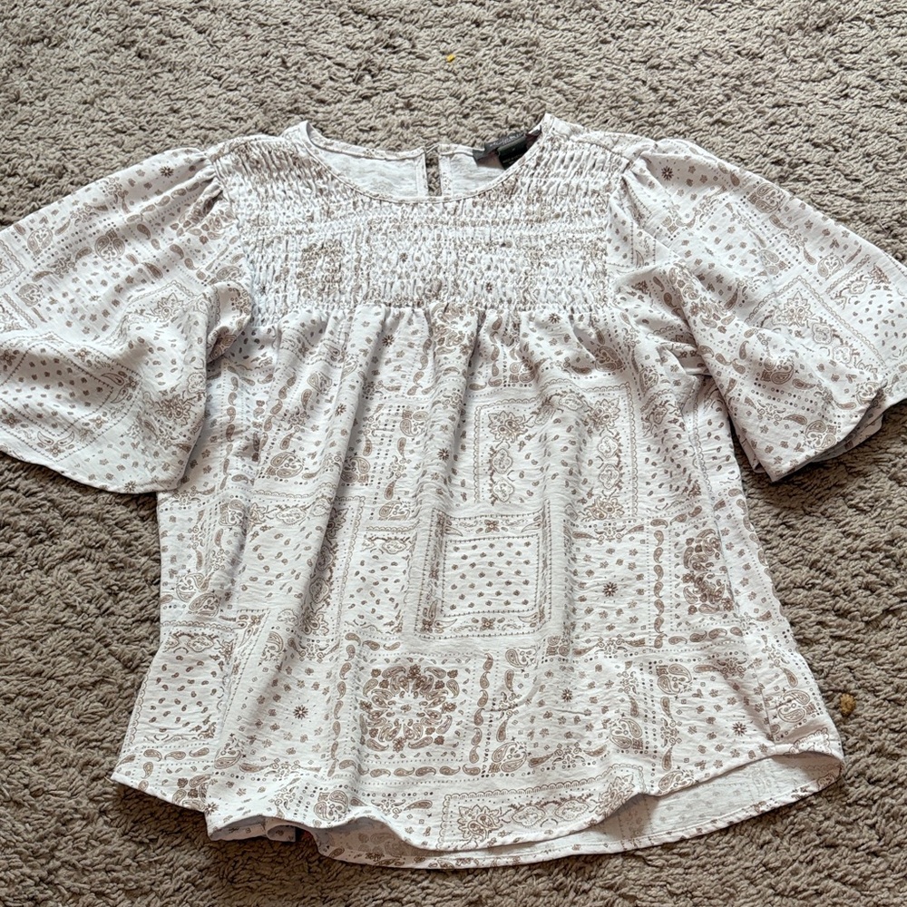 Elegant White Western Patterned Women's Top